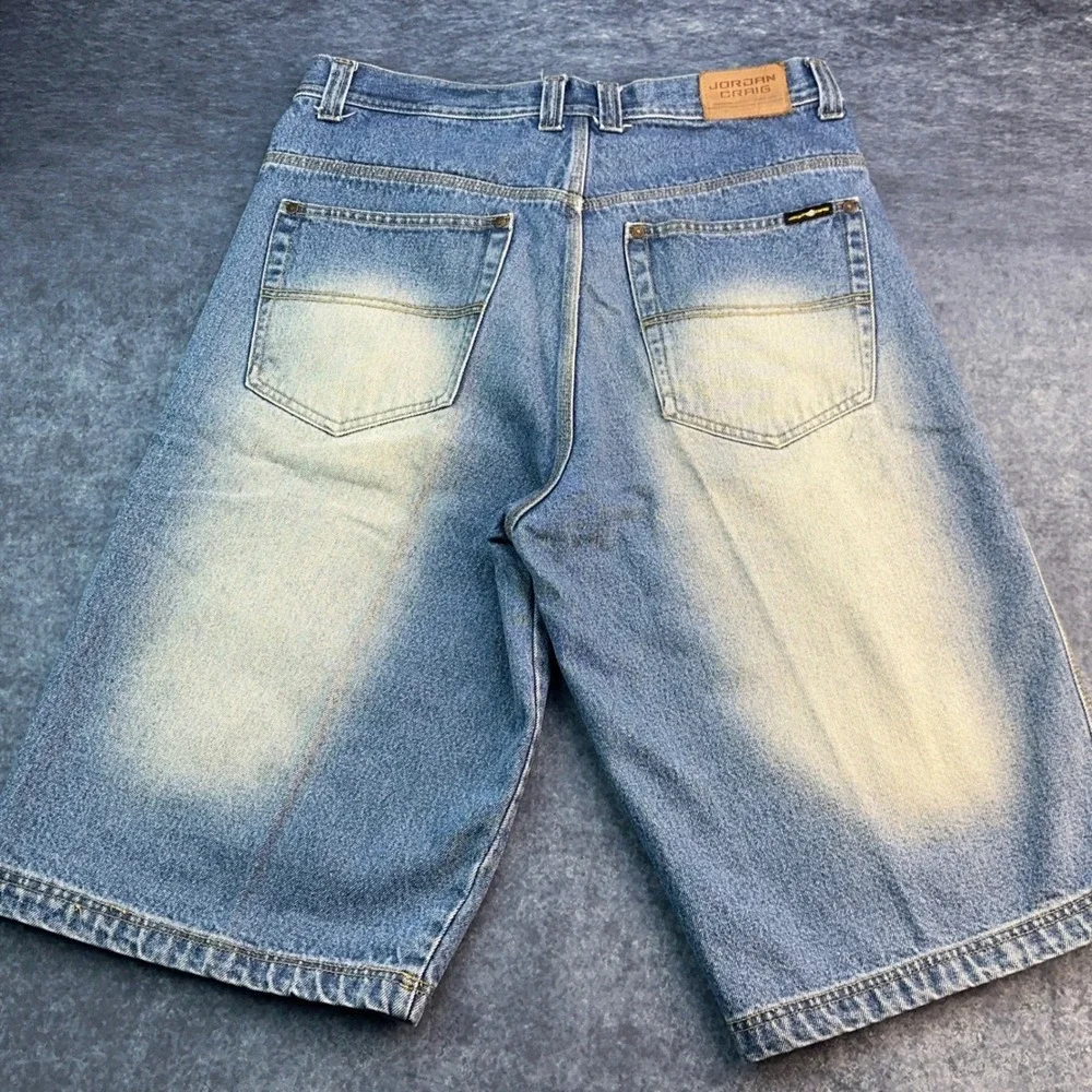 Jordan Craig Mens‎ Baggy Denim Shorts Blue Sandblasted Fade Size 36 Y2K Jorts